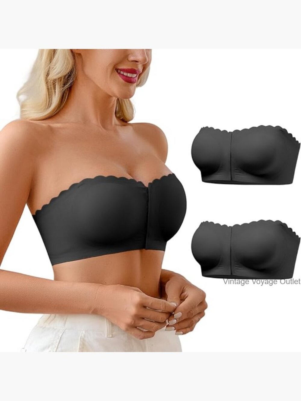 Wireless Strapless Bras Front Closure Non-Slip Padded Bandeau Tube Top Bra